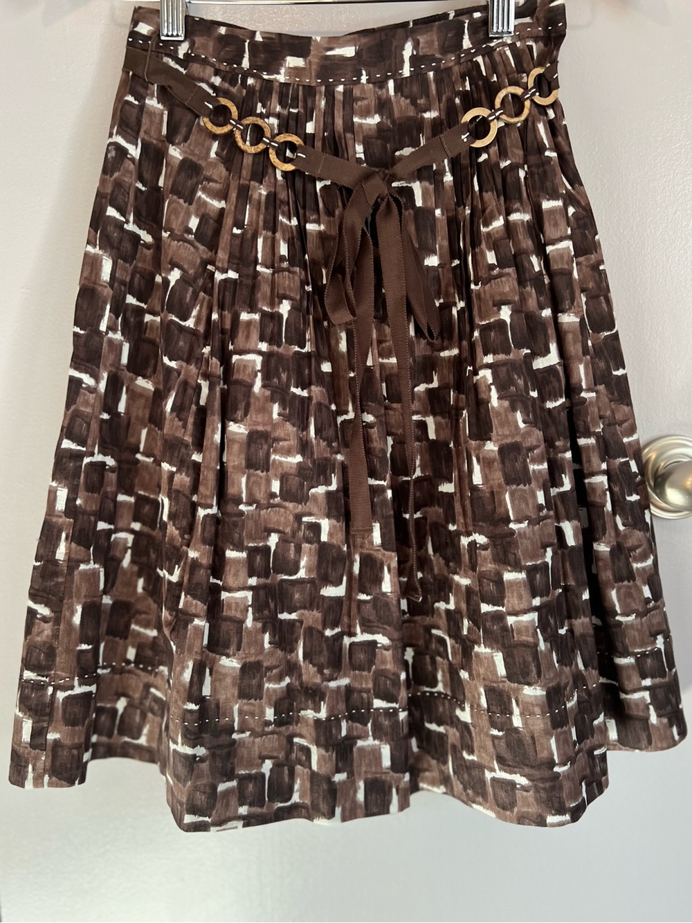 Elie Tahari Geometric Pleated Skirt in Brown & White Size 0 Like New